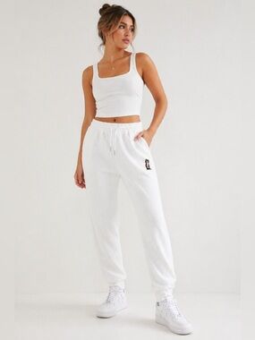 Yuna Fashion White Waffle Knit Joggers High Rise Lounge Sweatpants Size S/M